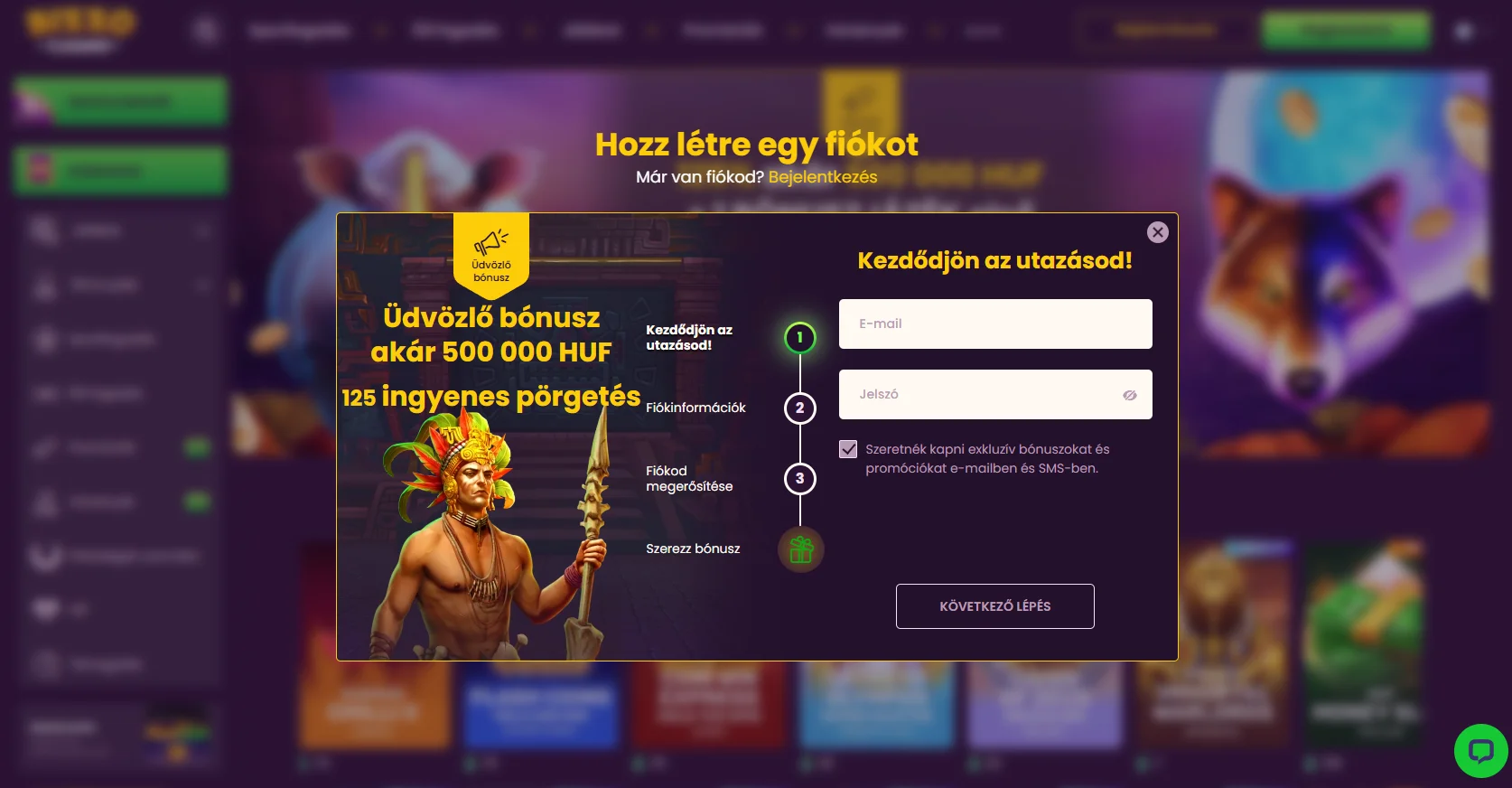 Regisztráció és fiók létrehozása a Bizzo Casino oldalán